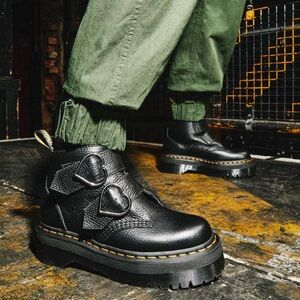 Black Leather heart clasp boots